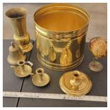 Brass Lot. Bucket, Globe,  Candle Holders