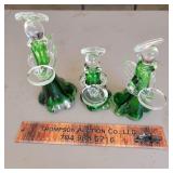 3 Art Glass Angel Candle Holders
