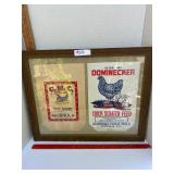Vintage chicken feed sacks framed