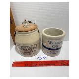 Two small advertising pottery crocs