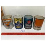 4- vintage motorcycle oil cans  3- full