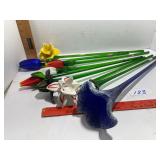Hand Blown Glass Flowers   Large lot