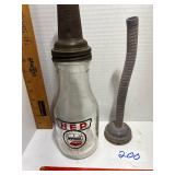 Vintage glass motor oil bottle