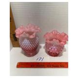 2- Fenton Cranberry opalescent vases