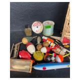Vintage fishing, corks, and tackle