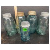 5- vintage blue ball mason jars