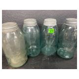 4- vintage blue mason  jars