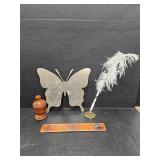 Metal butterfly, pen holder with pen, trinket box
