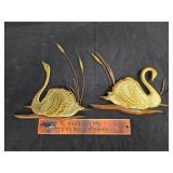 Mid century brass and wood swans
