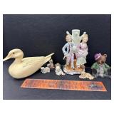 Mini animal figures, wood duck, bear, and Japan