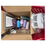 Boxed lot. Cups, candle holders, picture