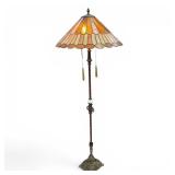 Vintage stained glass lamp with uranium glass ball