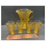 Amber glass pitcher and glasses