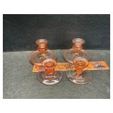 Pink glass candle stands