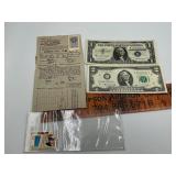 2 dollar bill,silver certificate ,stamps a fuel