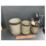 Buckets and kitchen utensils
