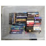 Tote and 2 boxes of DVDs and Vhs