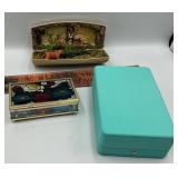 Folk art diorama, trinket box, Tiffany box