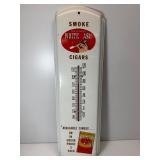 Vintage white ash cigars, tin thermometer