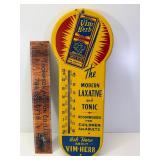 Early Vim-Herb laxative metal thermometer