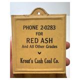 Antique match holder Krouts Cash Coal Co.