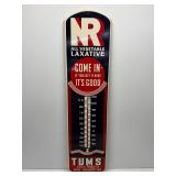 27" vintage tin tums laxative thermometer
