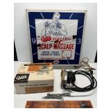 Vintage poster scalp massage clock and massager