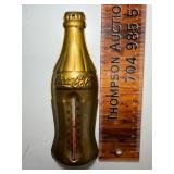 Vintage gold coke bottle tin thermometer