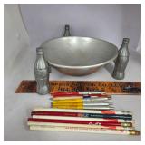 Antique 1935 COCA-COLA ALUMINUM PRETZEL BOWL pens