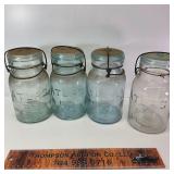 3 Blue Atlas Jars 1 Clear w Blue Lid