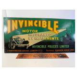 Early Invincible motor insurance tin sign