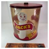 Jacks Cookies. Plastic w Tin Lid