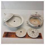 2- 3pc Butter Dishes w extra strainers