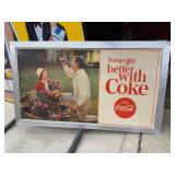 Vintage coke cardboard sign with alum frame