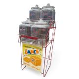4 glass Lance jars with original lance rack