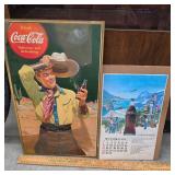 Cardboard Coke Ad & 1974 Coke Calendar