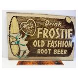 Vintage Frostie root beer tin embossed sign