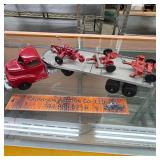 Metal Hubley Truck w Flatbed Trailer w Implements