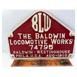 1950 cast iron Baldwin locomotive works sign