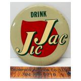 Vintage Jac Jic drink round tin button standup
