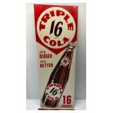 Vintage triple Cola 16 vertical tin sign