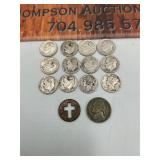 12 silver dimes a nickel and a penny