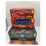 3 die cast race cars