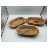 3 wooden dough bowls