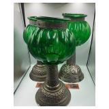 3 large metal and glass candle stands