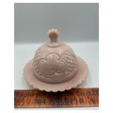 Pink milk glass covered dish