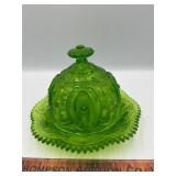Green glass covered dish