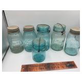 6 Antique blue jars
