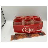 6 Coke glasses and crate