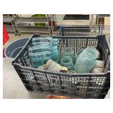 10 vintage blue jars and a large lot of zinc lids